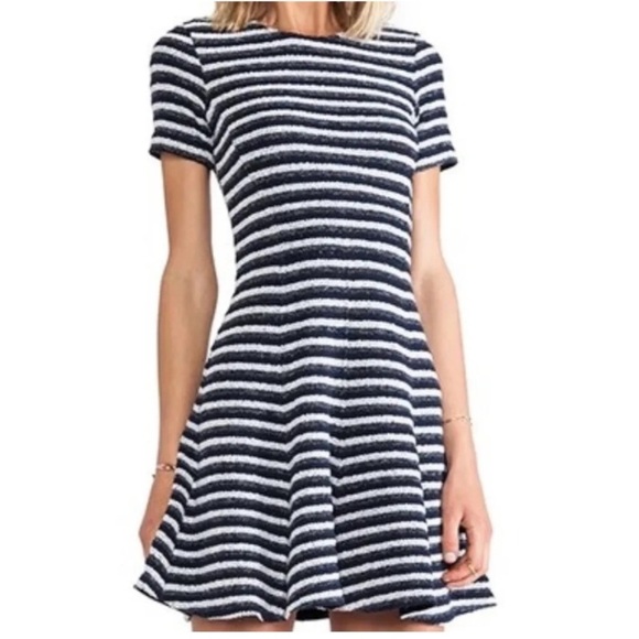 THEORY Albita Guardia Dress Uniform White Navy Blue Stripe Fit Flare Sz 4 NEW - Picture 1 of 13